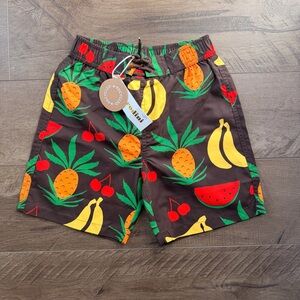 7-9Y Mini Rodini Brown Fruit Print Swim Trunks